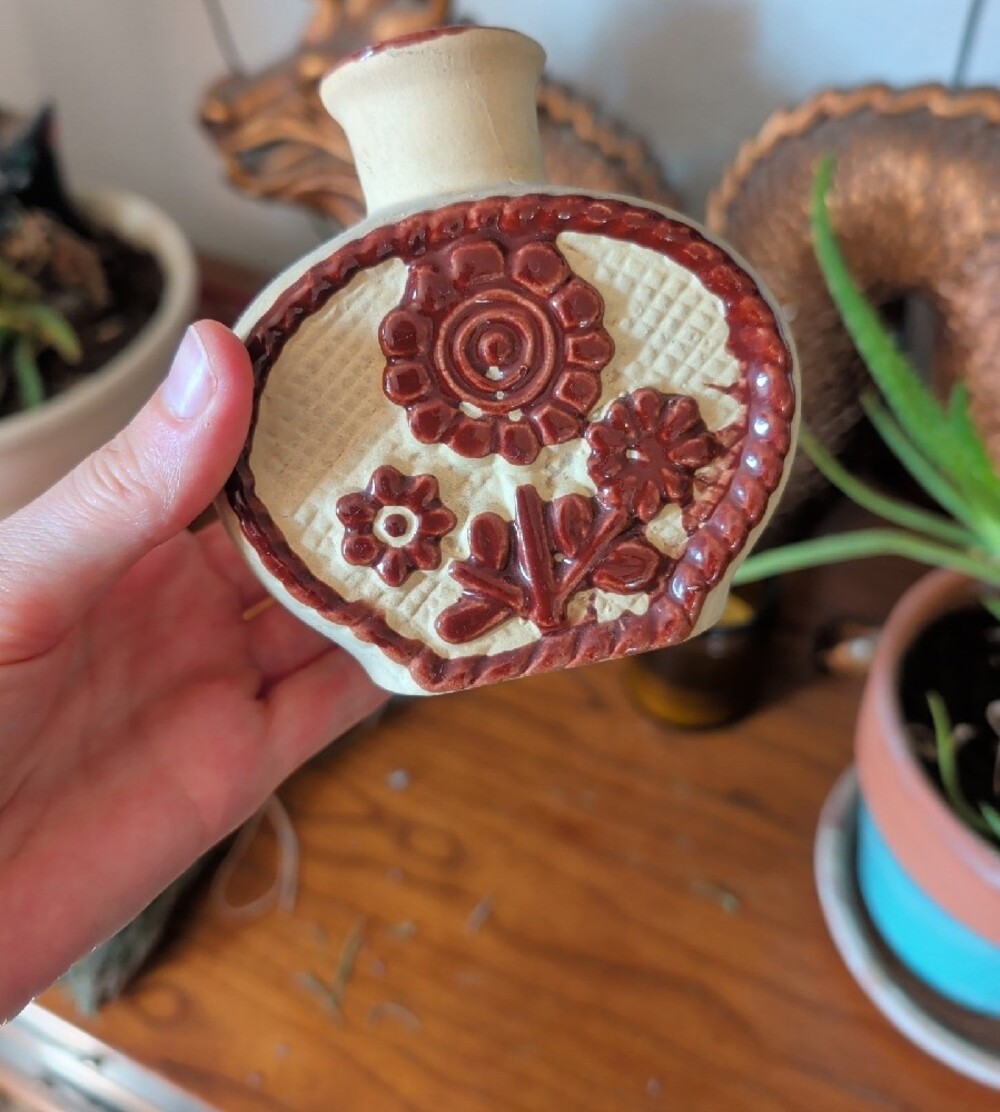 Handcrafted Beige and Brown Floral Ceramic Vase - Picture 3 of 6